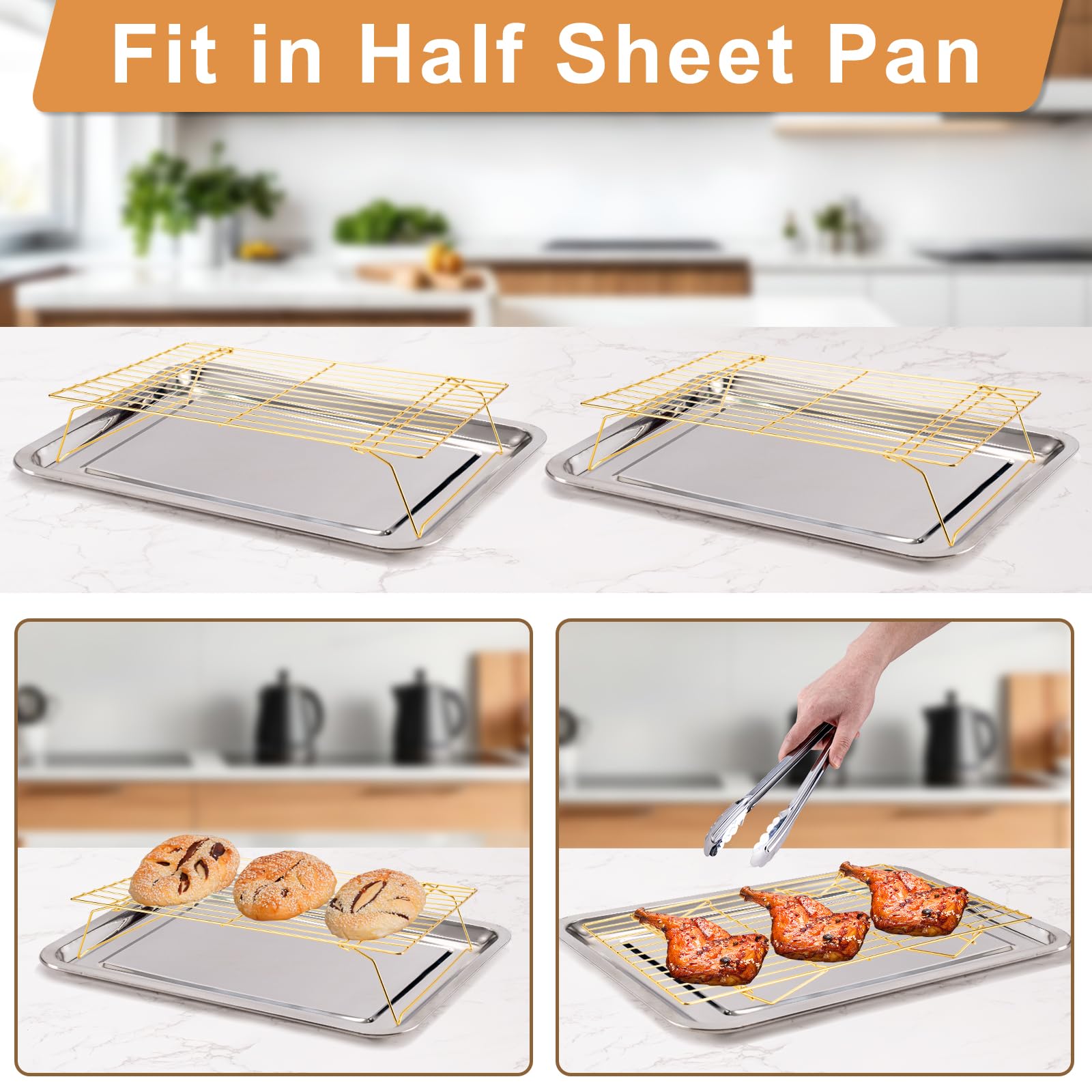 Cooling Rack For Baking 3 Tiers, 16 X 10 Cookie Cooling Wire Rack Stackable Collapsible Nonstick, Stainless Steel Baking Coo